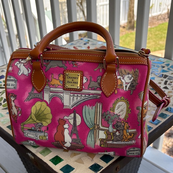 Dooney & Bourke Handbags - Dooney & Bourke Hot Pink Paris Cats Satchel with Tan Trim